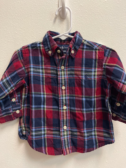 12m Ralph Lauren Red Navy Plaid Button Down