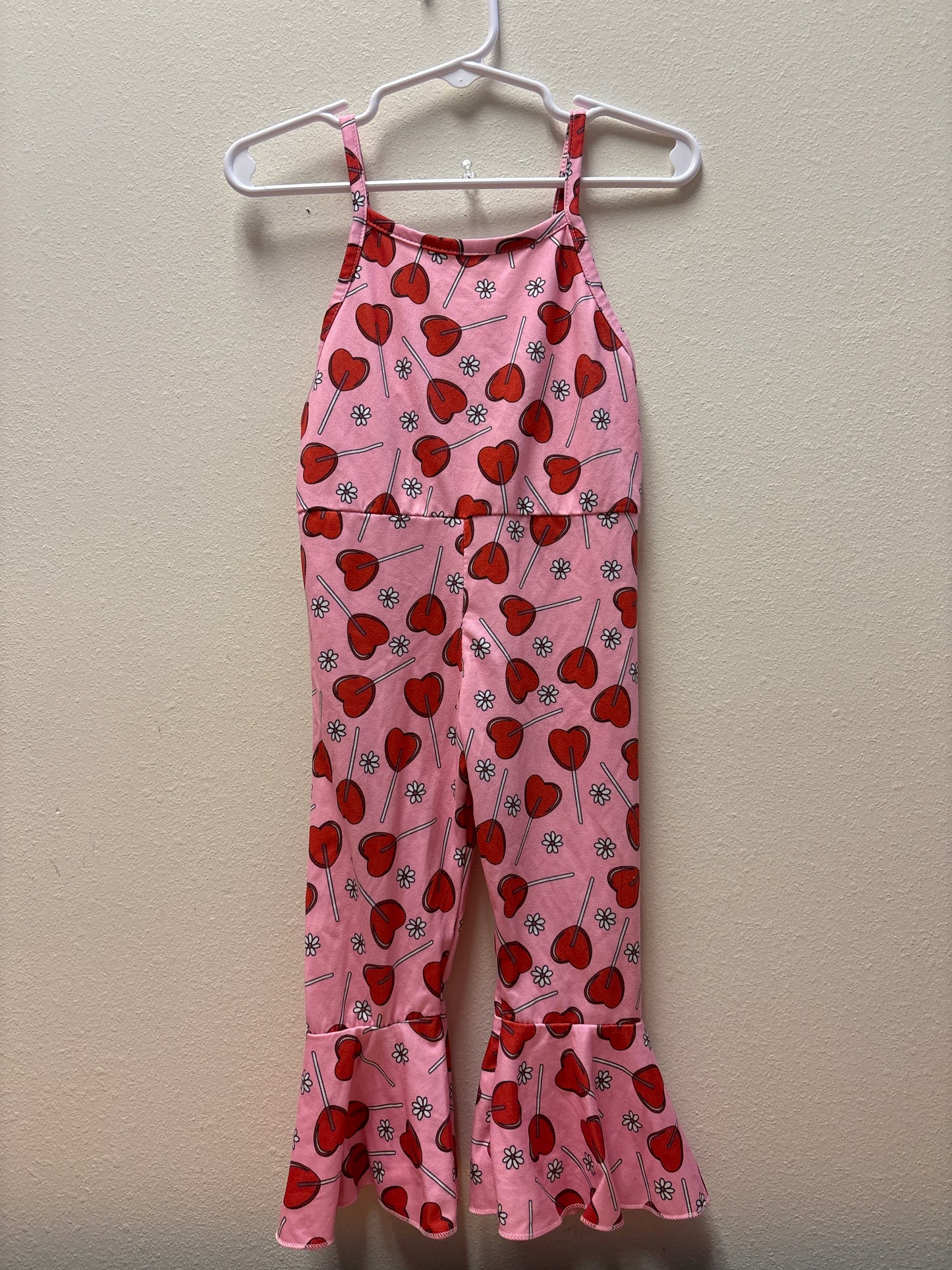 3 (100) Pink Red Heart Suckers Romper