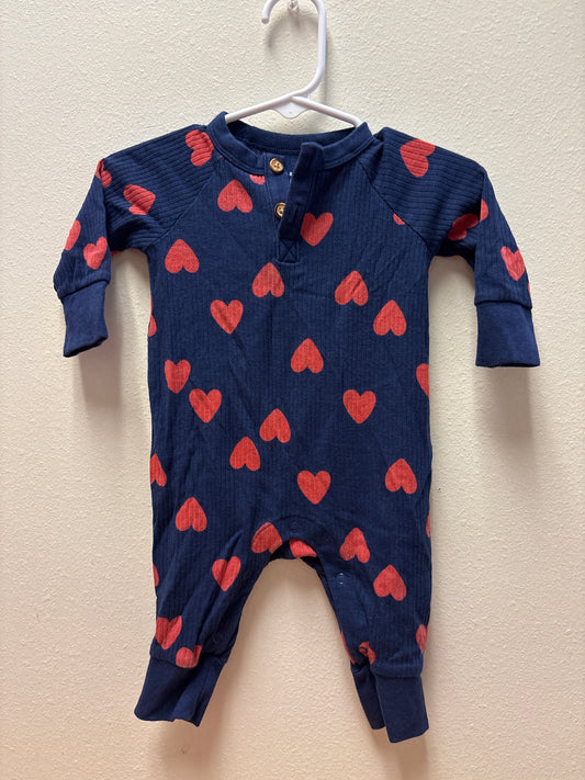 0-3m Ribbed Navy Heart Romper