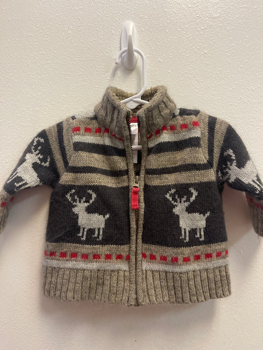 6m Carters Moose Zip Sweater