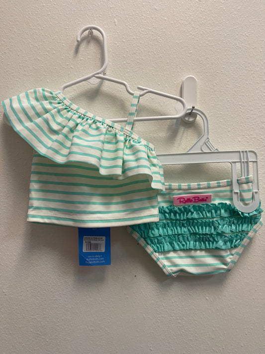 6/12m NEW Ruffle Butts Mint Stripe Swim