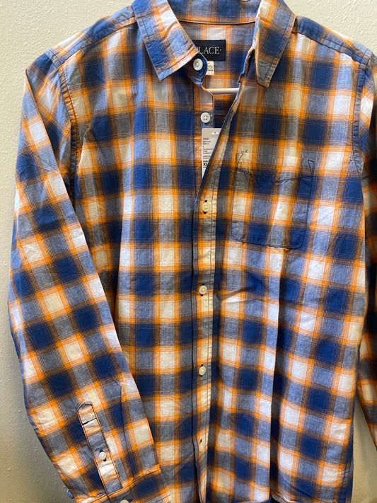 XL 14 NEW Children’s Place Orange + Blue Plaid Button Down