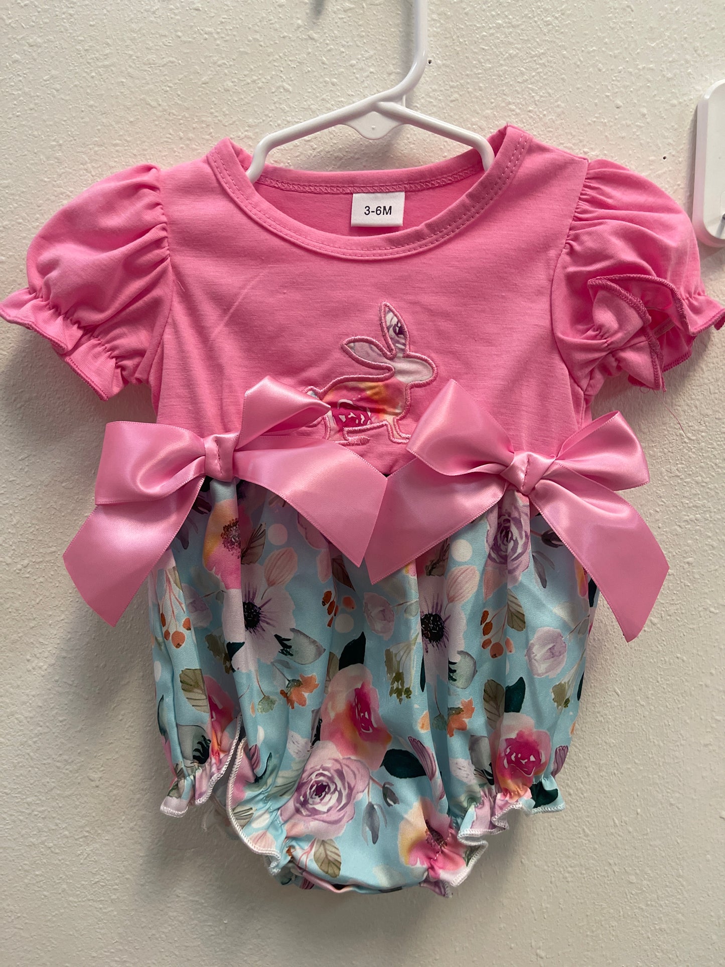 3/6m Floral Bunny + Double Ribbon Romper