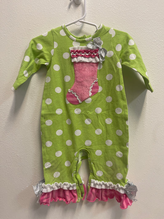 6/9m Ricrac & Ruffles Pink Stocking Romper