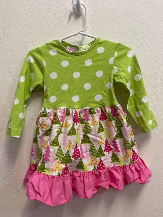 24m Ricrac & Ruffles Pink & Green Christmas Tree Dress