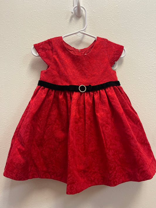 12m Rare Editions Red + Black Belted Christmas Dress