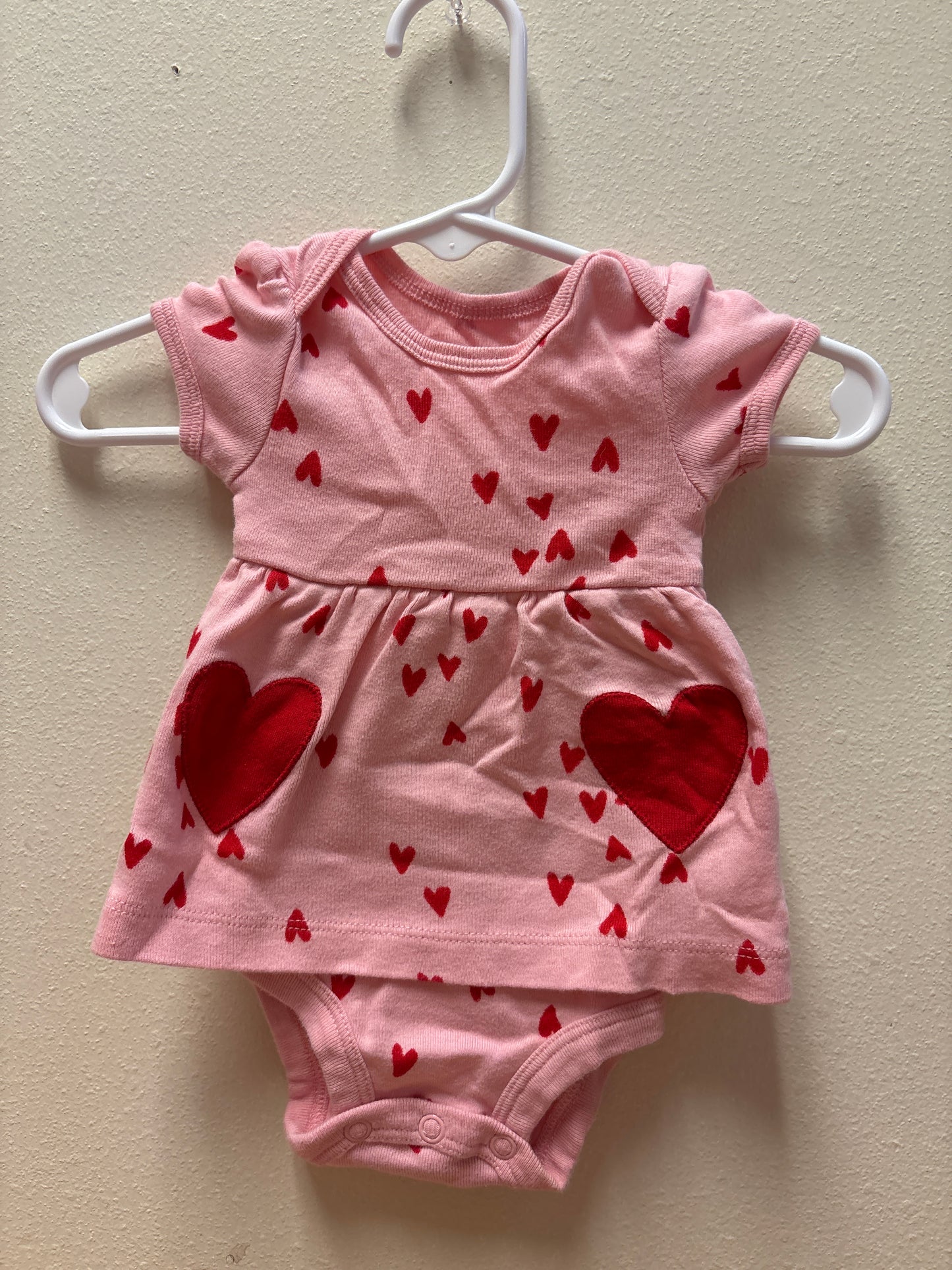 NB Pink and Red Hearts Onesie Dress