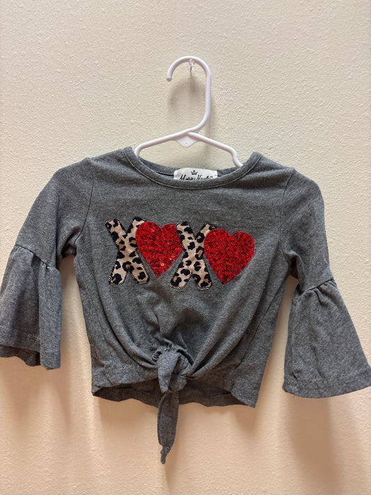 3 XoXo Sequin Hearts Bell Soeeve Top