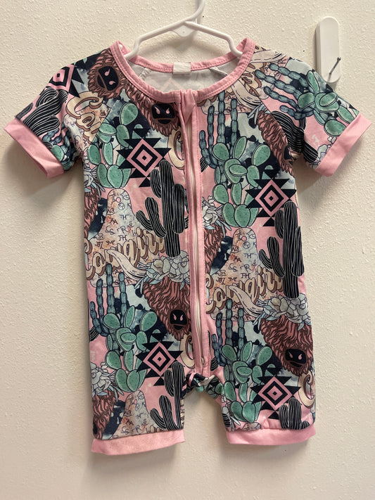 80 (12/24m) Highland Cow + Cowgirl Zip Romper