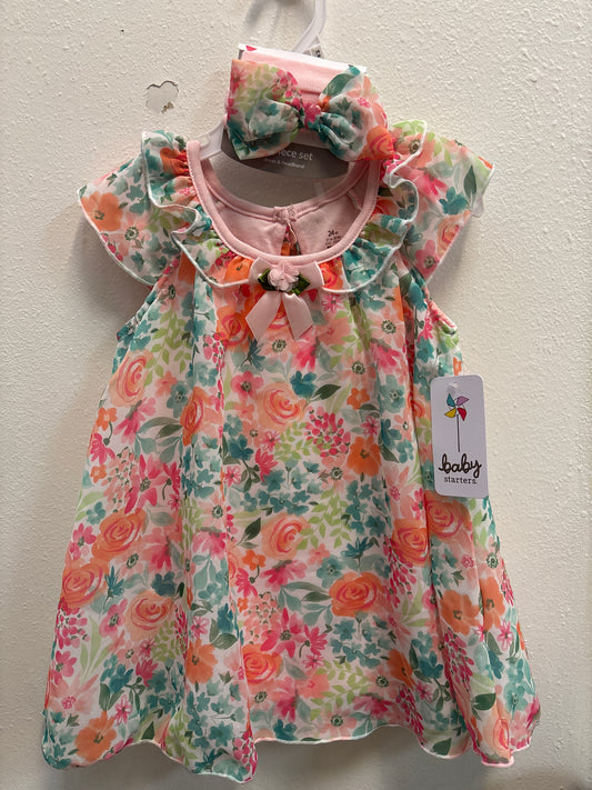 24m New Pastel Floral Dress and Headband