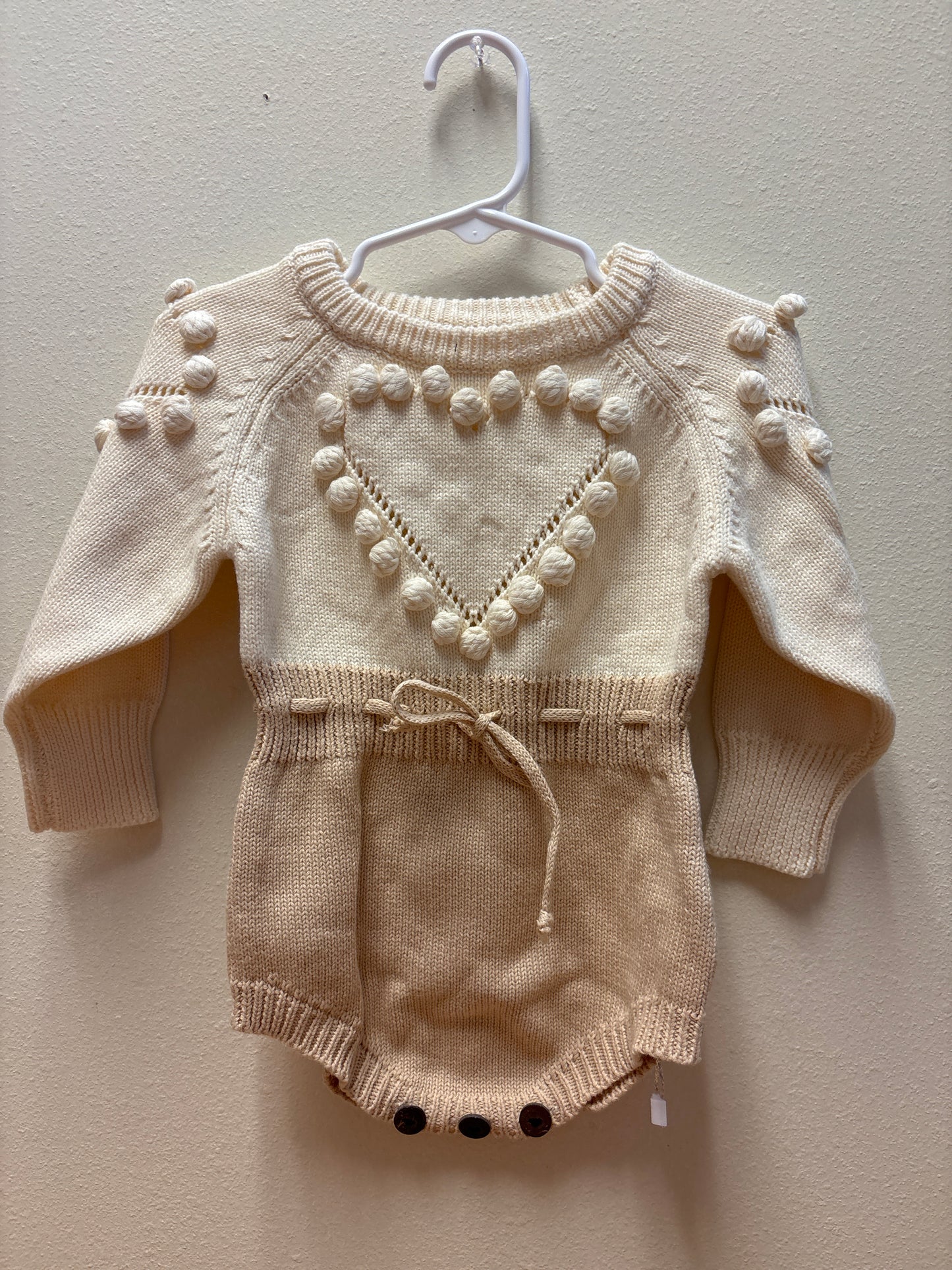 18-24m Cream Sweater Heart Romper