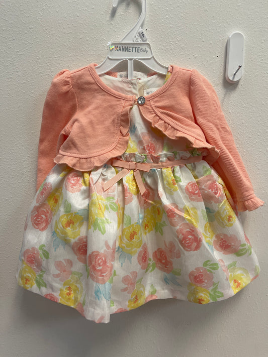 3/6m NEW Nannette Baby Peach Floral Dress + Cardigan