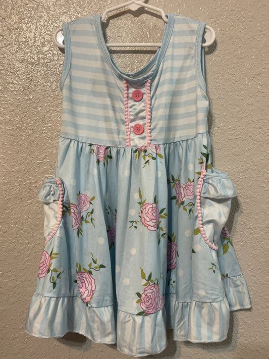 6/7 Blue Stripe + Roses Tank