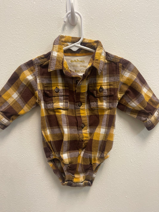 6m Osh Kosh Brown + Yellow Flannel Onesie