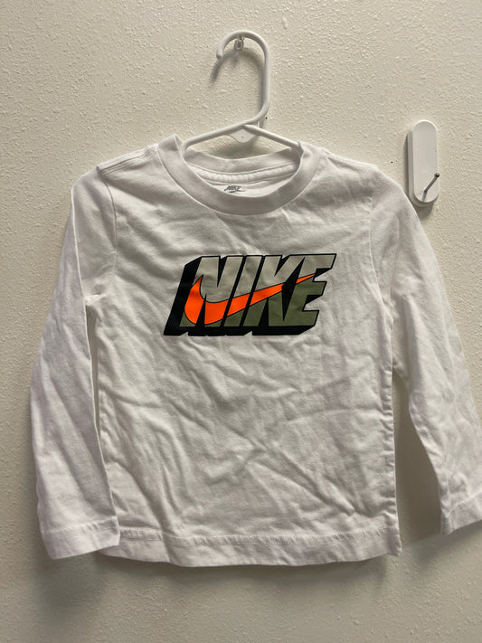 2t Nike White + Green & Orange Logo Long Sleeve