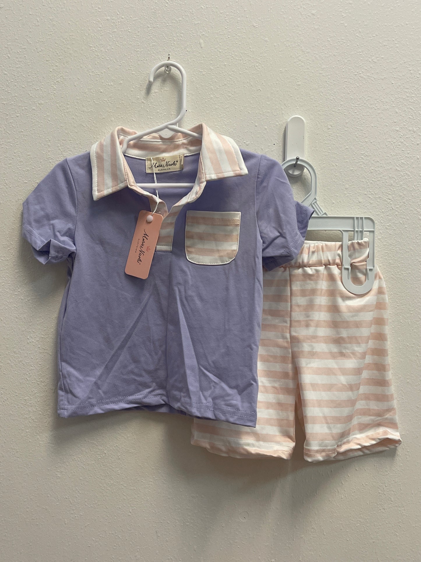 2XS (12/18m)  NEW Marie Nicole Purple + Pink Stripe Set