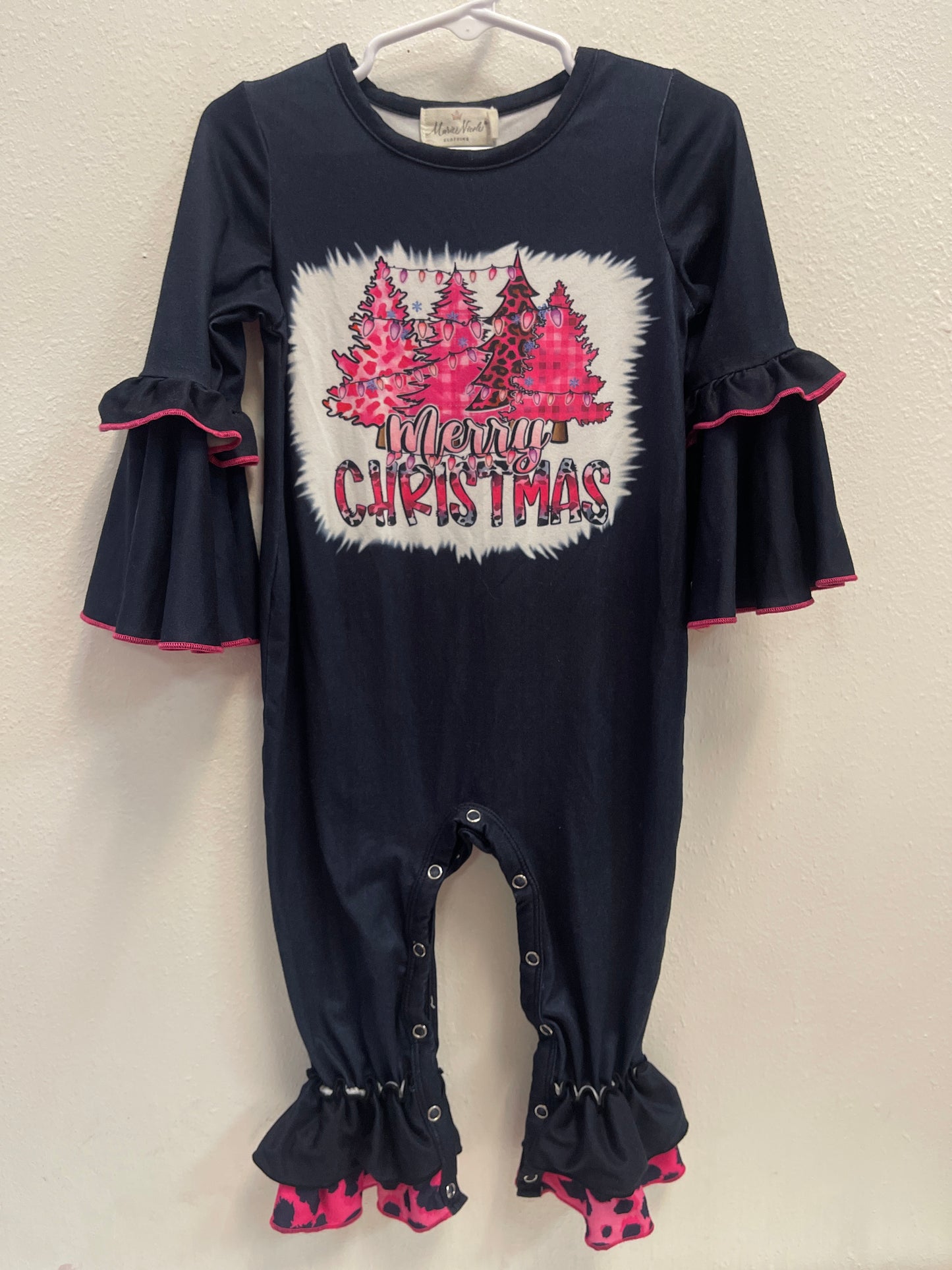 18/24m Merry Christmas Navy Pink Romper