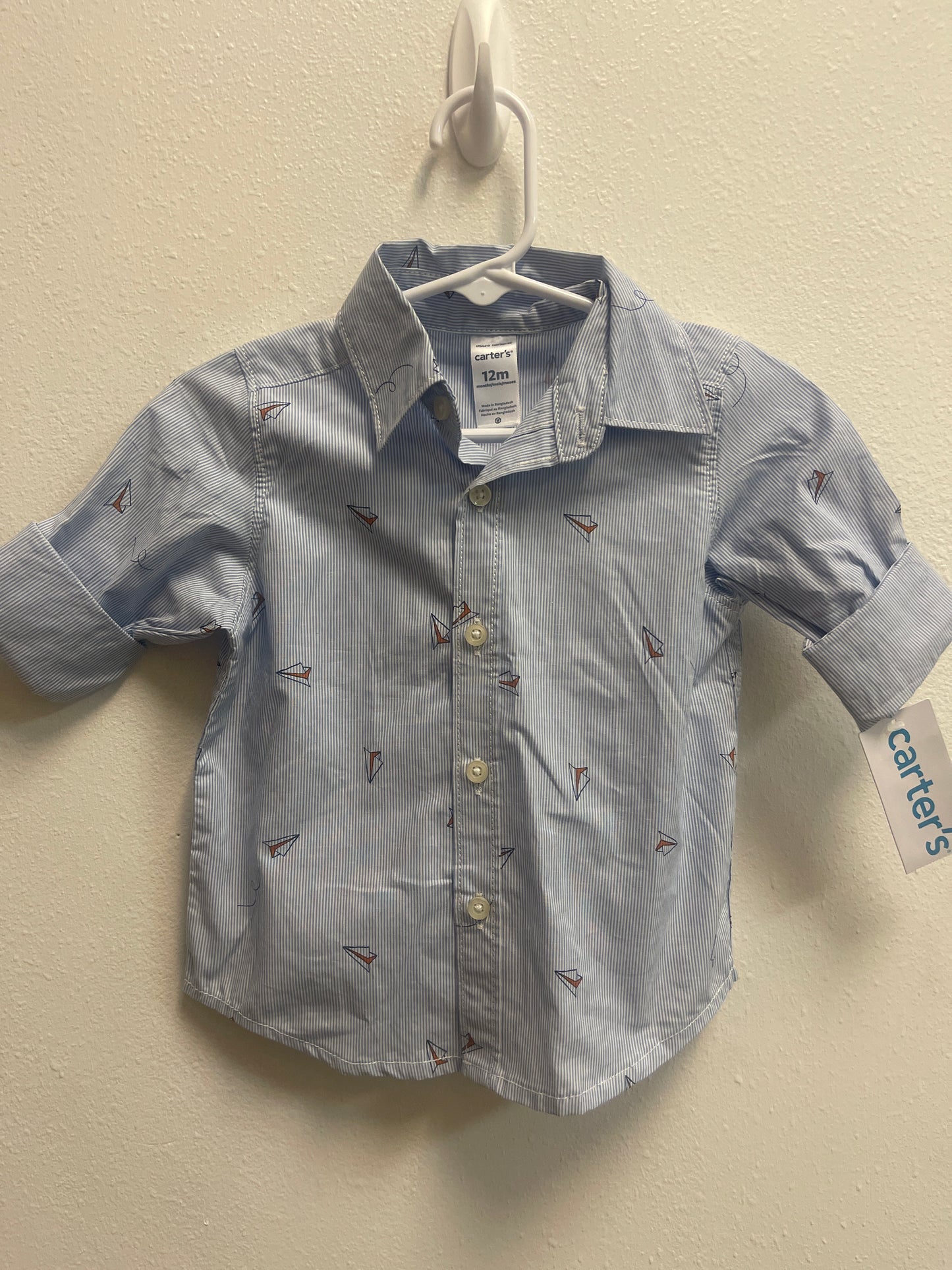 12m NEW Carters Paper Airplane Button Down