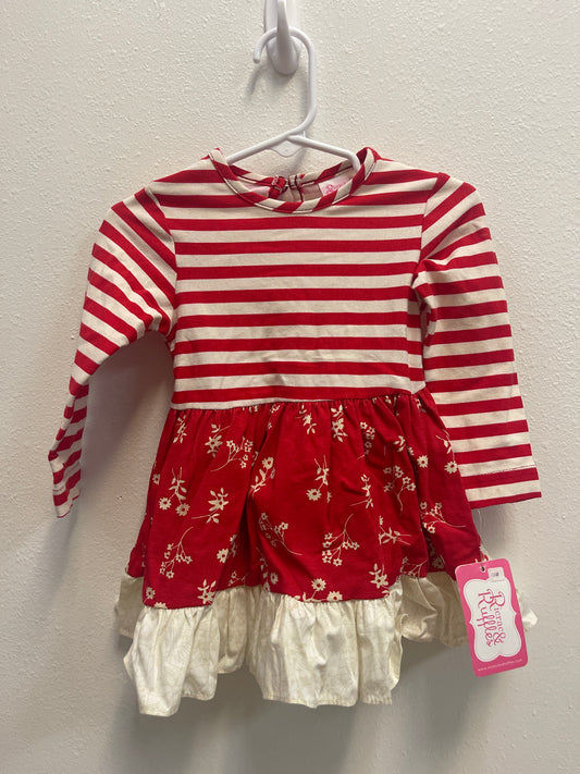 18m NEW Ricrac & Ruffles Red Stripes + Flower Dress